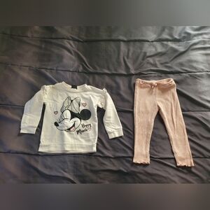 gir 3t pink leggings ivory minnie mouse sweatshirt